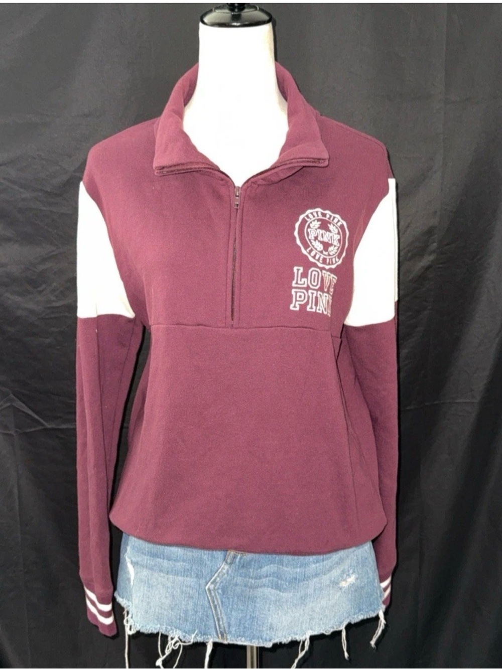 Victoria's Secret Love PINK Half-Zip Pullover - Maroon & White